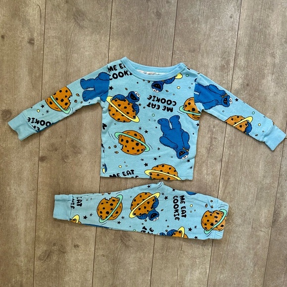 Sesame Street Toddler Blue Cookie Monster Cotton Pajamas Snug Fit Set Size 3T - Picture 4 of 8
